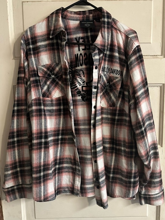 Harley-Davidson Tops - Harley-Davidson Plaid Button-Up Shirt Jacket - Black, White, pink